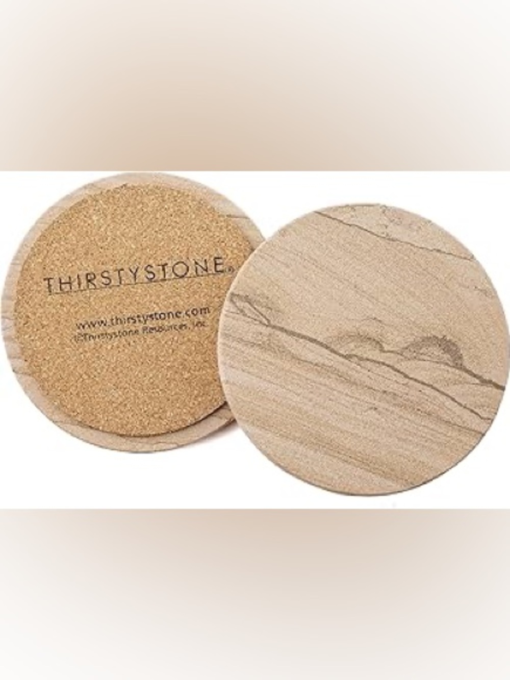 Thirstystone Sandstone Wood Absorbent Coaster, 4 inch round Desert Sand Set of 4